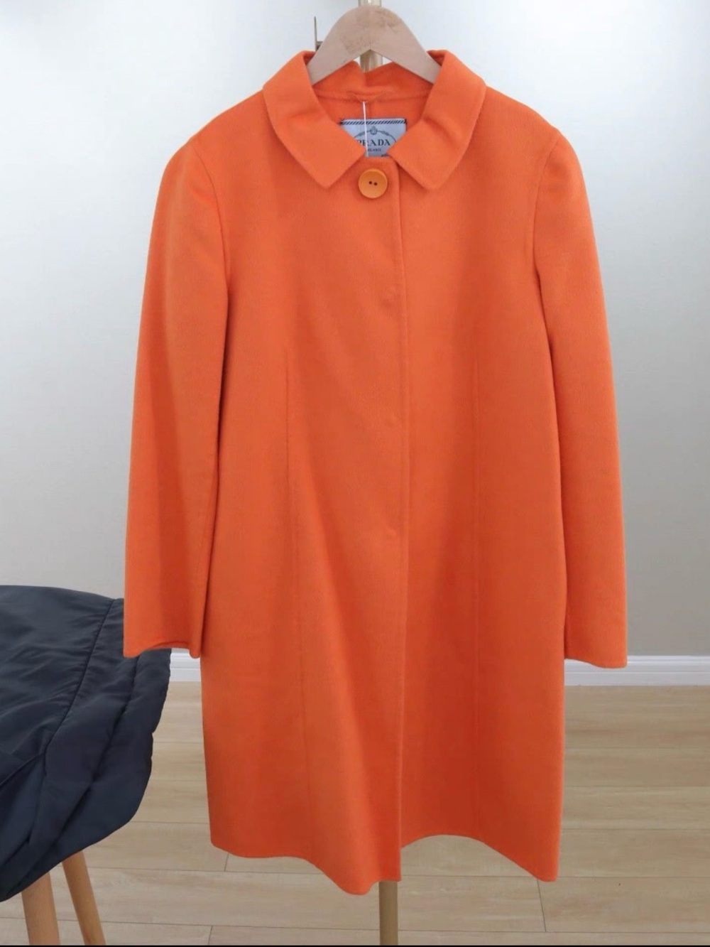 🚩steal Prada Bright Orange Single-Button Wool Trench Coat
